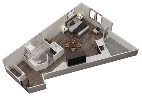 a 3d floor plan of a home with a living room and a dining room